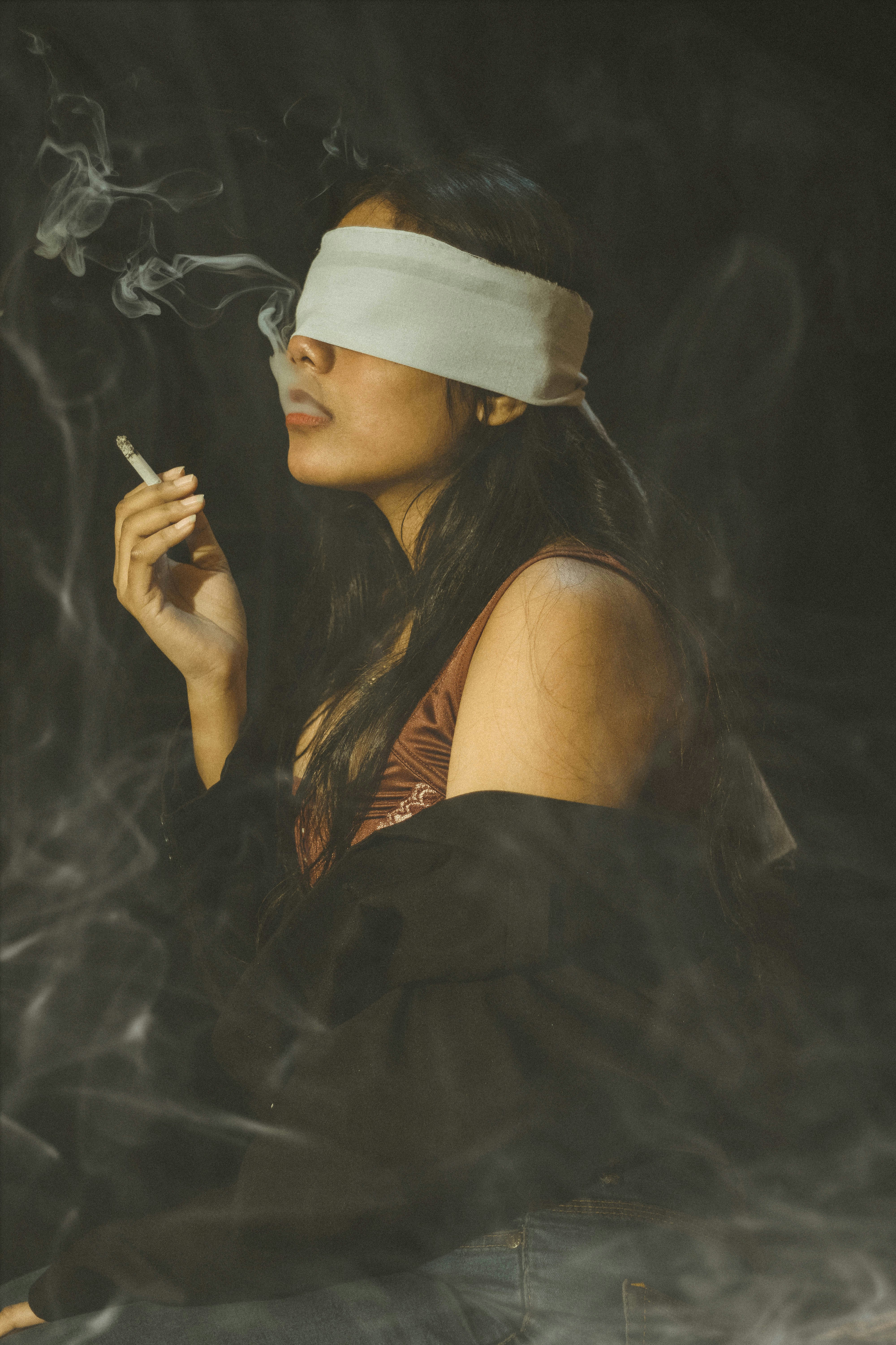 Smoking Lady Plays in the Forest